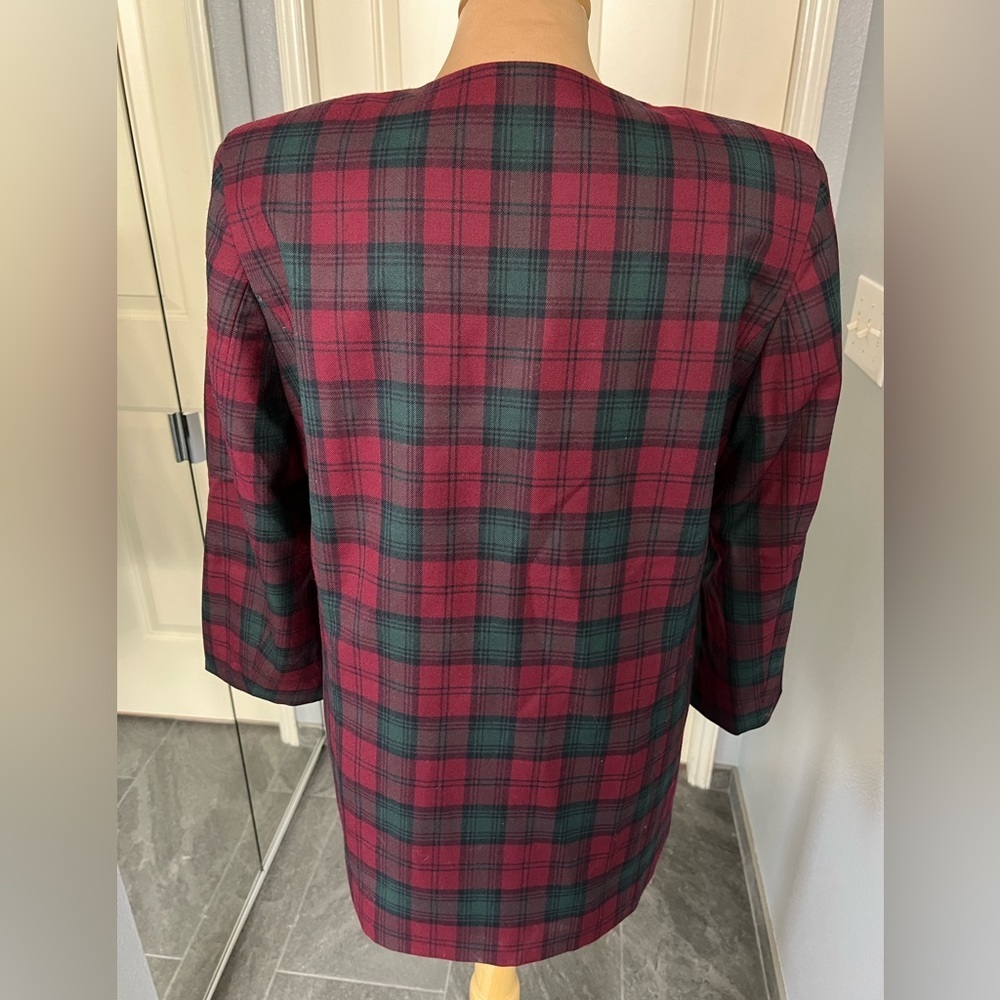 Vintage Maxim's De Paris Plaid Dress Coat Medium Large Red & Green Holiday - Picture 4 of 7